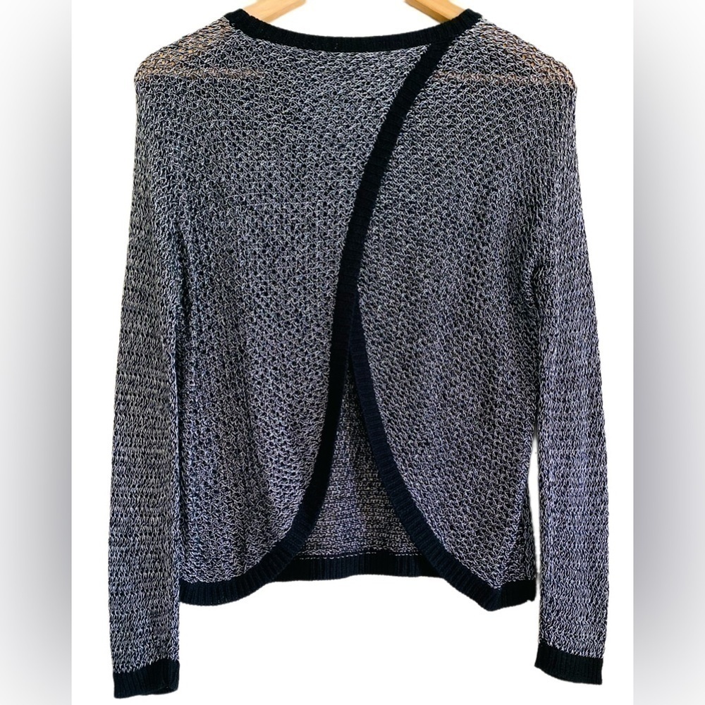 MASON By Michelle Mason Lightweight Open Knit Metallic Wrap Back Pullover Top PS